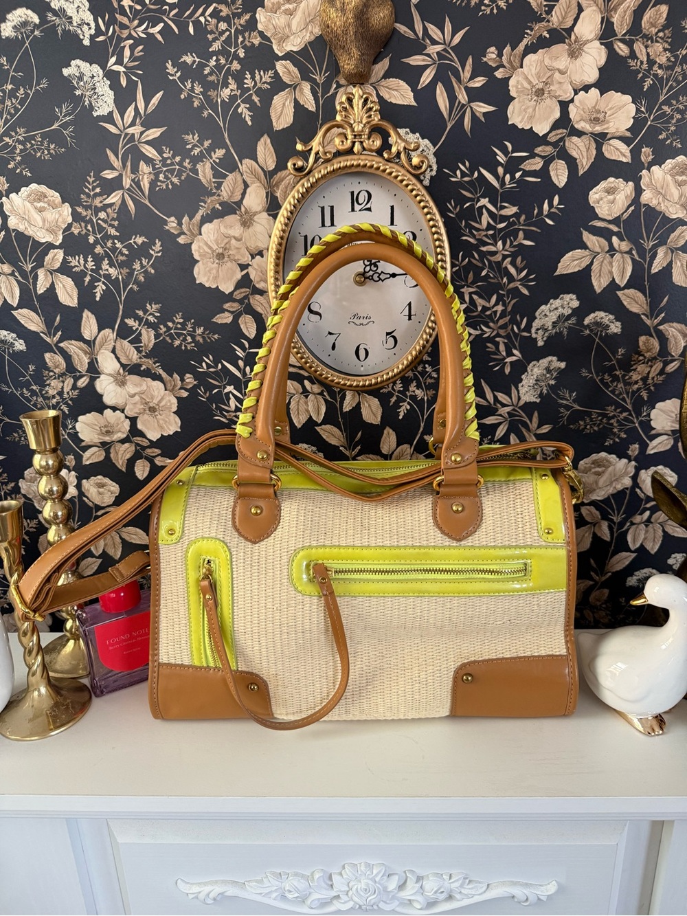 Nila Anthony Tan and Neon Yellow Woven Satchel